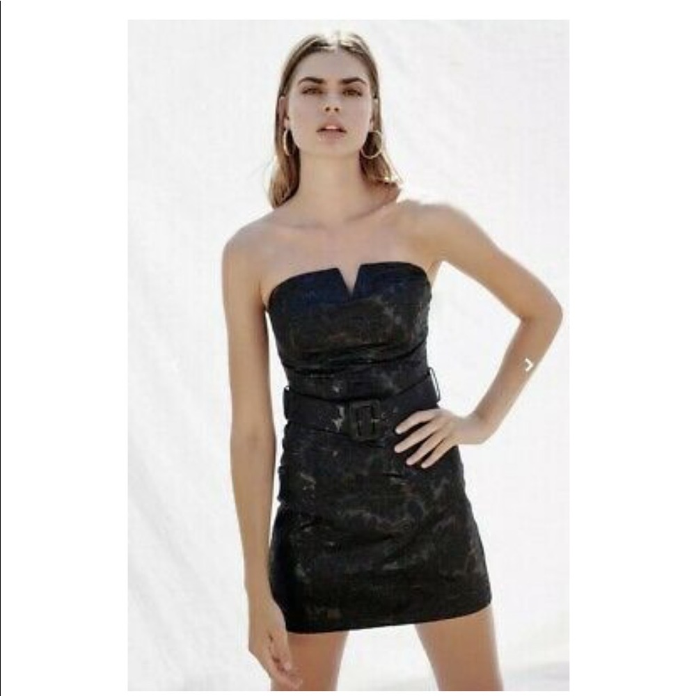 Free People Show Stopper Black Jacquard Mini Dress